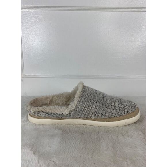 TOMS Knit Slip-On Slippers Gray With Faux Fur Lining Cozy & Comfortable womens 8 - Picture 7 of 9